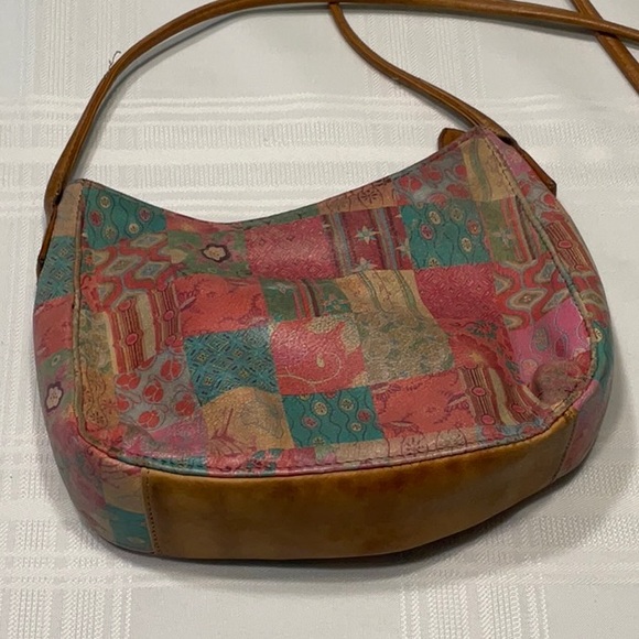 Fossil Leather Crossbody Small Patchwork Design with Beads & Flowers - Picture 3 of 8